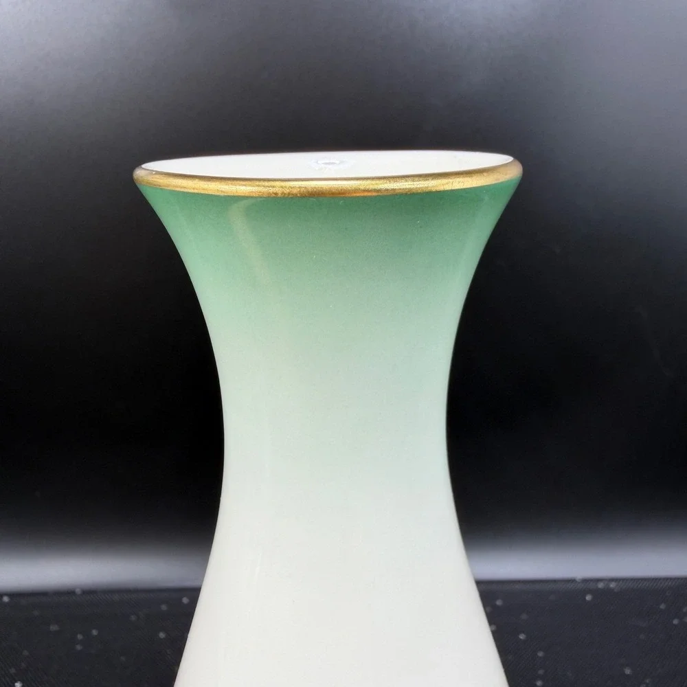 Rosenthal Kronach Germany Chrysopras Porcelain Vase Green Ombre Gold‎ Trim 7inch